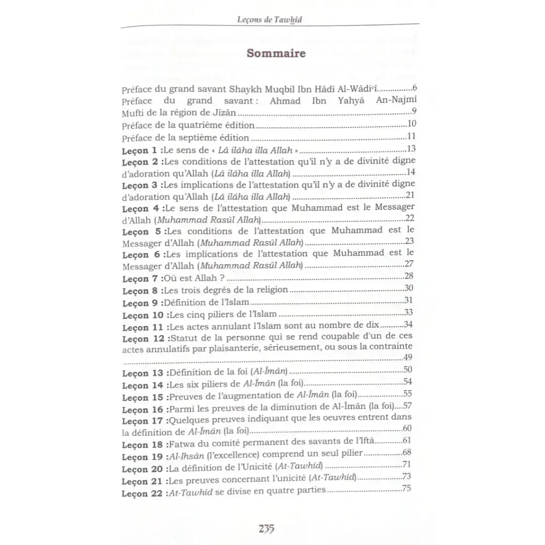Leçons de Tawhid – Sheikh Muhammad al-Wusabi Sana