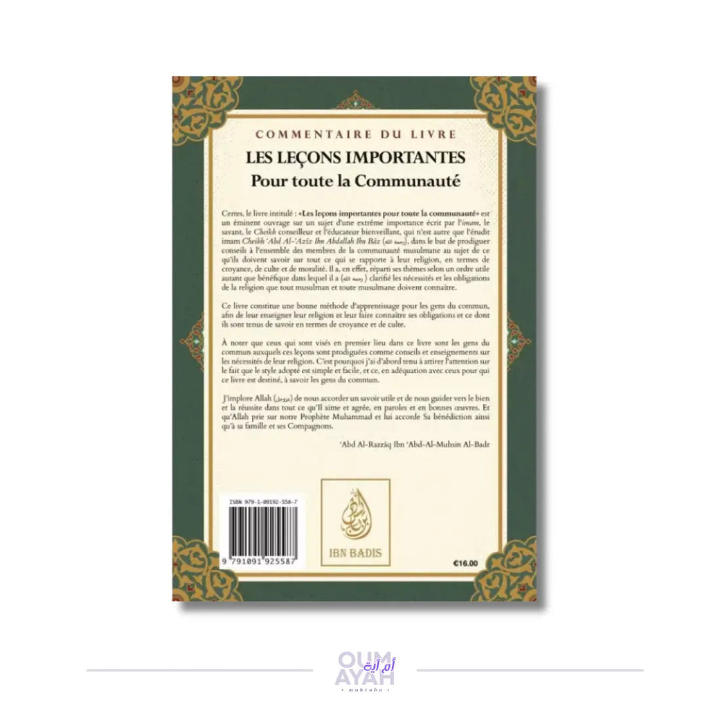 Commentaire du livre Les leçons importantes pour toute la communauté – Sheikh 'Abd ar-Razzaq al-Badr Sana